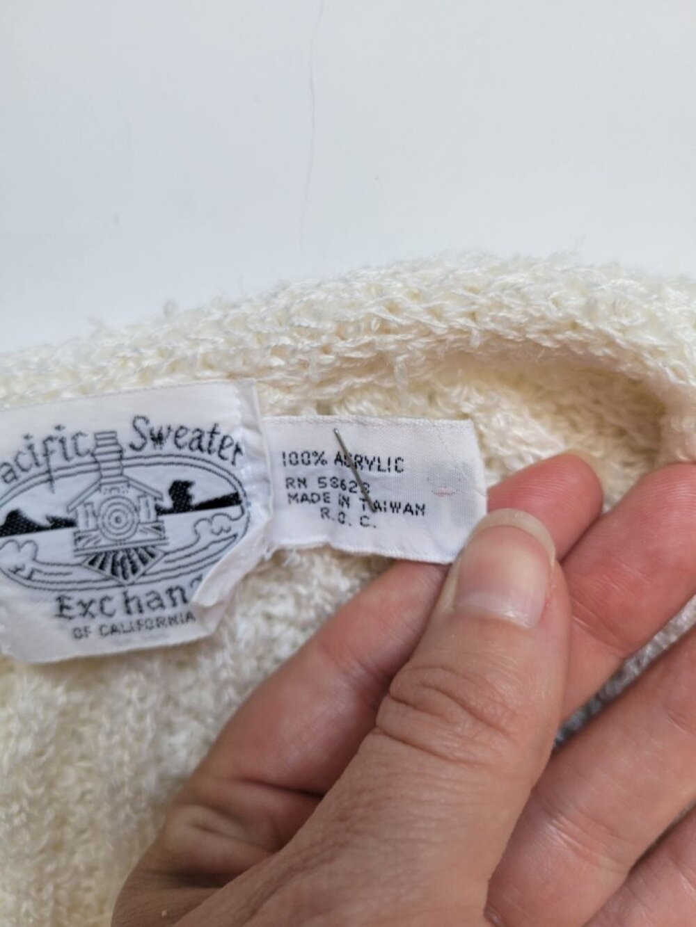 Pacific Sweater Exchange vintage 1980s or 1990s cream boucle knit open cardigan - Picture 7 of 10